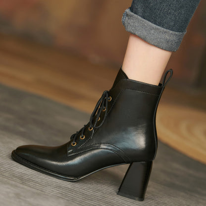 Botas de tacón alto para mujer, estilo británico, Retro, con cordones, cortas, simples