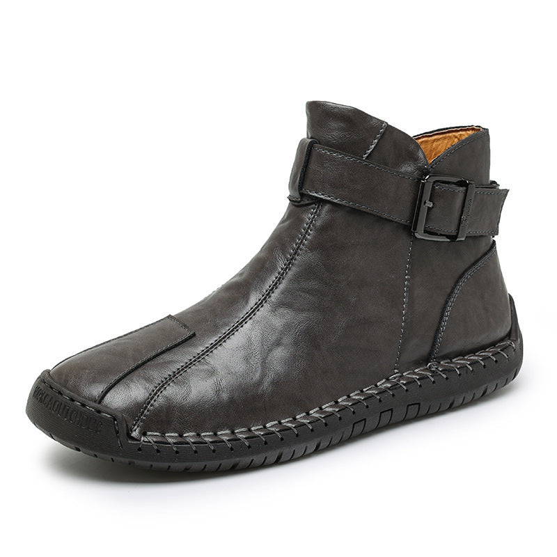 Botas de cuero genuino de alta calidad para hombre, estilo casual en tendencia