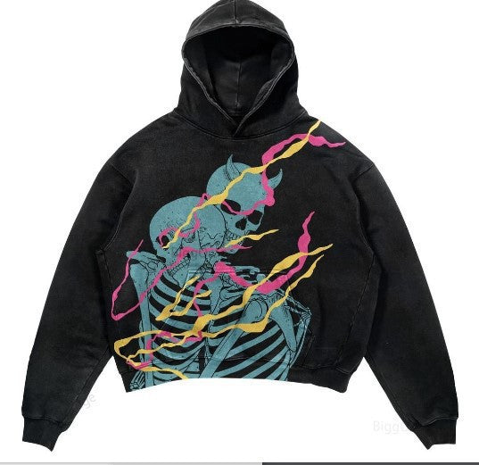 Men's And Women's Fashion Punk Design Fleece Printed Hoodie