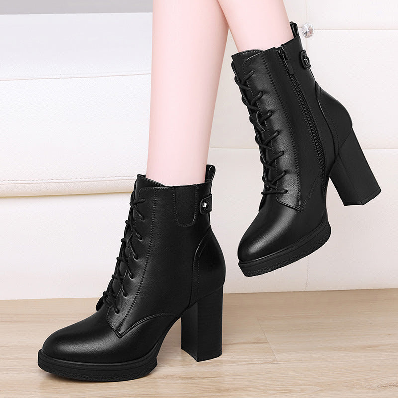 Zapatos de mujer estilo británico para otoño e invierno, Botas de tacón alto para mujeres.