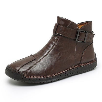 Botas de cuero genuino de alta calidad para hombre, estilo casual en tendencia