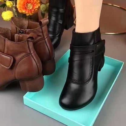 Botas Martin de Tacón Grueso de Estilo Británico para Mujeres de Mediana Edad y Personas Mayores.