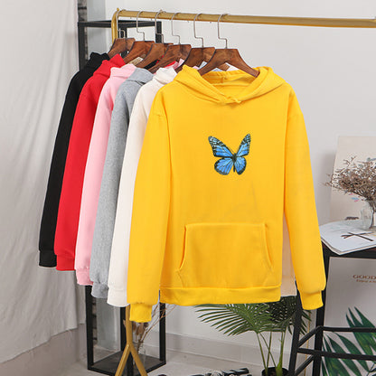 Thickened Fleece-lined Autumn And Winter Printing Butterfly Sweater