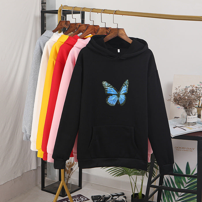 Thickened Fleece-lined Autumn And Winter Printing Butterfly Sweater