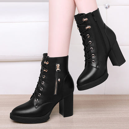 Zapatos de mujer estilo británico para otoño e invierno, Botas de tacón alto para mujeres.