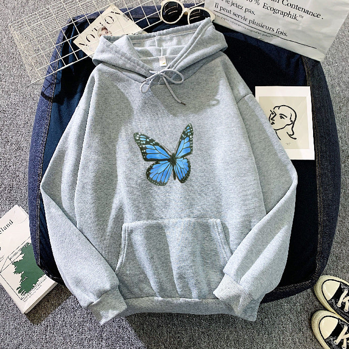 Thickened Fleece-lined Autumn And Winter Printing Butterfly Sweater