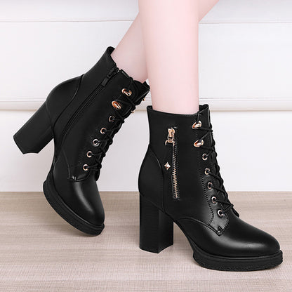 Zapatos de mujer estilo británico para otoño e invierno, Botas de tacón alto para mujeres.