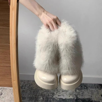 Botas de nieve Zapatos peludos térmicos con forro polar de invierno