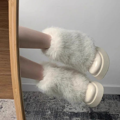 Botas de nieve Zapatos peludos térmicos con forro polar de invierno