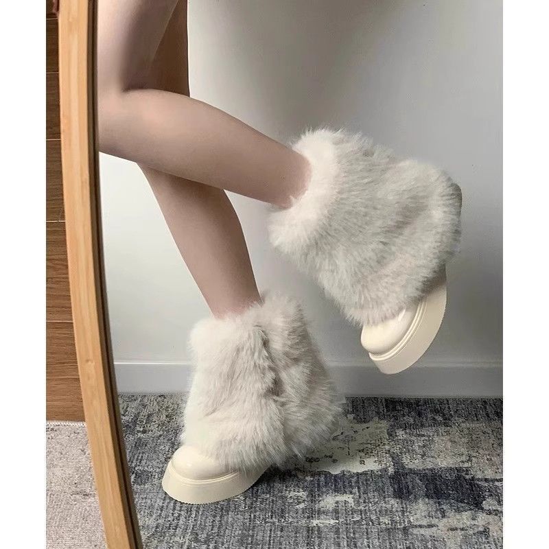 Botas de nieve Zapatos peludos térmicos con forro polar de invierno