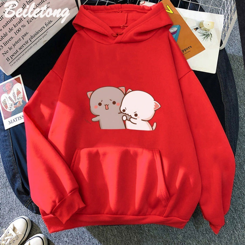 Sudadera con capucha informal con estampado de dibujos animados para mujer