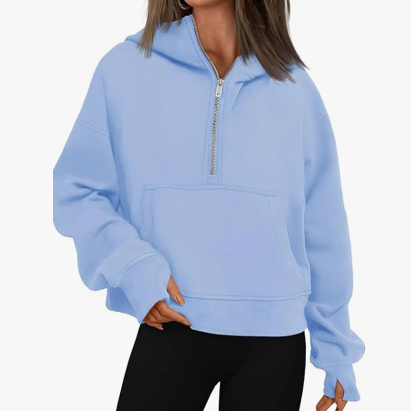 Autumn And Winter Zipper Long Sleeve Loose Hooded Sweater