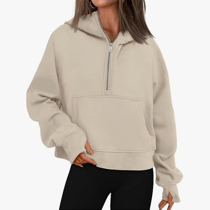 Autumn And Winter Zipper Long Sleeve Loose Hooded Sweater