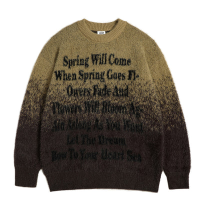 Jacquard English Letters Mink-like Loose Casual Sweater