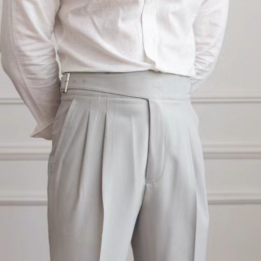 Pantalones de traje casuales ajustados con cinturón para hombre