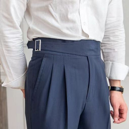 Pantalones de traje casuales ajustados con cinturón para hombre