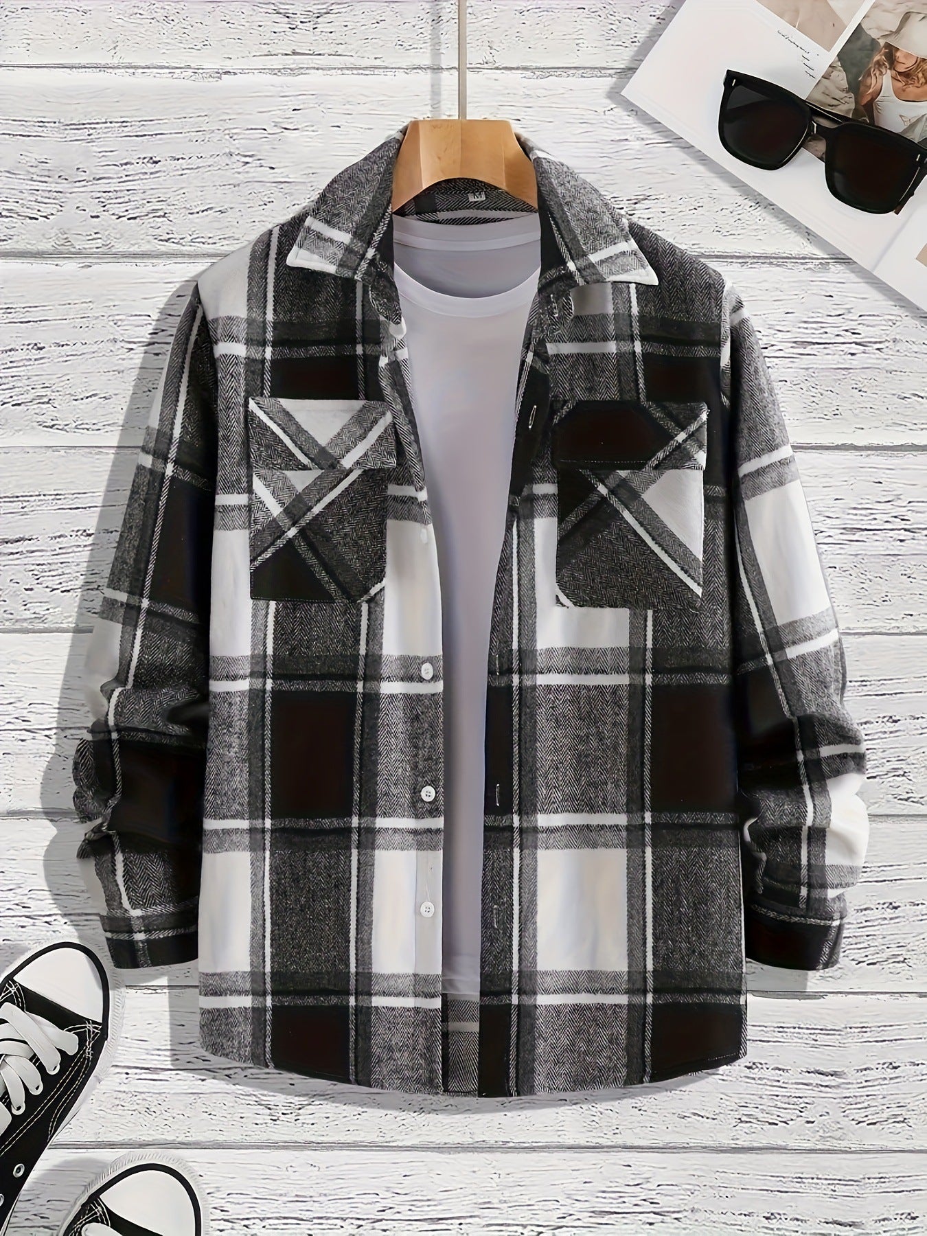 Men's Shirt Versatile Casual Plaid Shirt Coat Shirt Coat