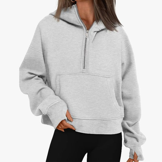 Autumn And Winter Zipper Long Sleeve Loose Hooded Sweater