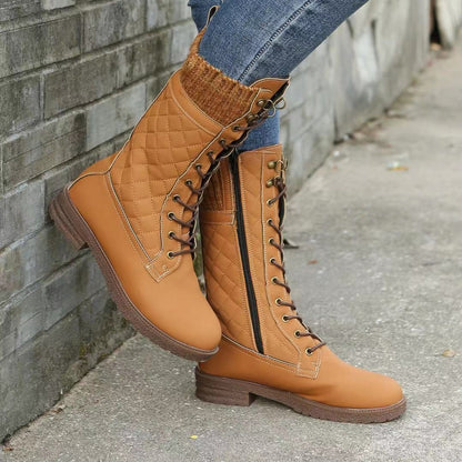 Botas de nieve de color liso Otoño e invierno Tacón plano a media pantorrilla para mujer