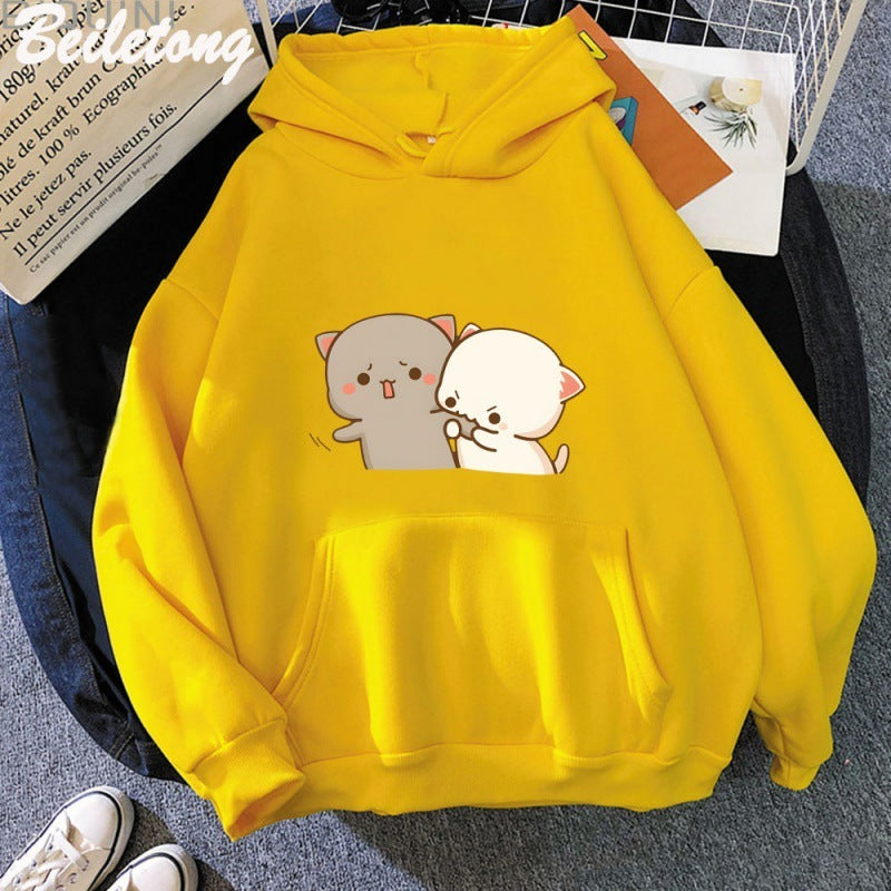 Sudadera con capucha informal con estampado de dibujos animados para mujer