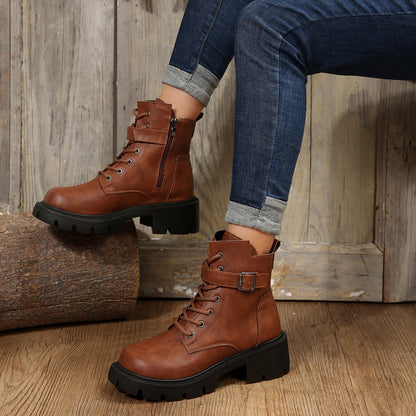 Botas Martin para mujer otoño e invierno nuevas de talla grande con punta redonda y tacón grueso casual a media pantorrilla