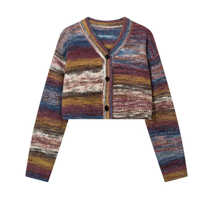 Striped Yarn-dyed V-neck Cardigan Sweater