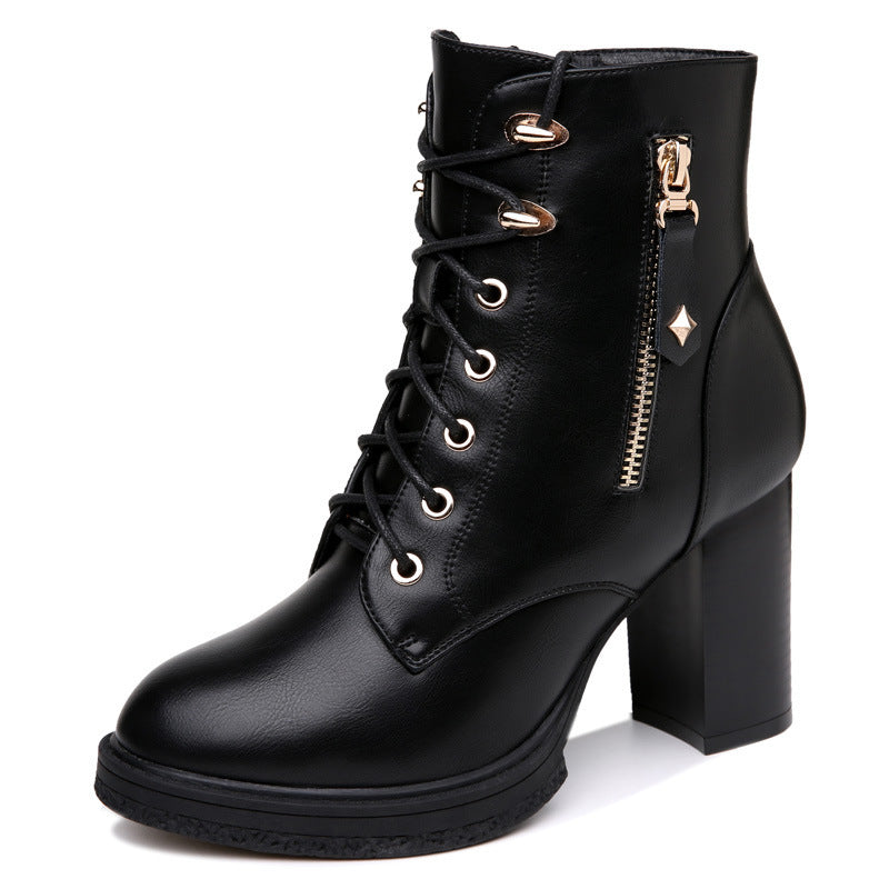 Zapatos de mujer estilo británico para otoño e invierno, Botas de tacón alto para mujeres.