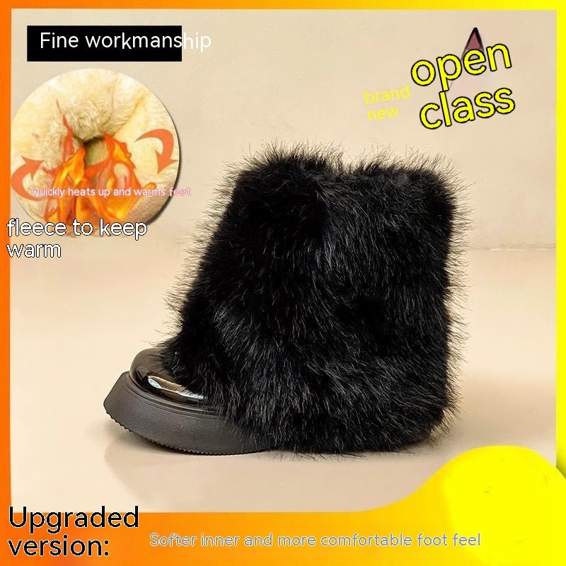 Botas de nieve Zapatos peludos térmicos con forro polar de invierno