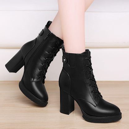 Zapatos de mujer estilo británico para otoño e invierno, Botas de tacón alto para mujeres.