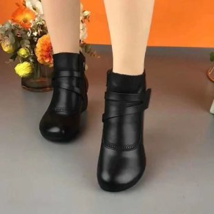 Botas Martin de Tacón Grueso de Estilo Británico para Mujeres de Mediana Edad y Personas Mayores.