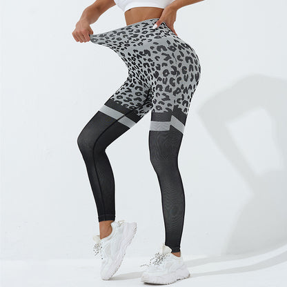 Pantalones deportivos con estampado de leopardo para mujer, cintura alta, levantamiento de glúteos, mallas sin costuras, elásticos, para correr, entrenamiento deportivo, pantalones de Yoga, trajes de gimnasio