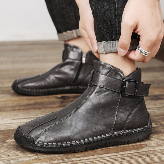 Botas de cuero genuino de alta calidad para hombre, estilo casual en tendencia