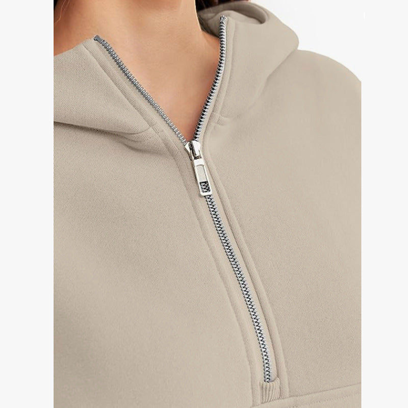 Autumn And Winter Zipper Long Sleeve Loose Hooded Sweater