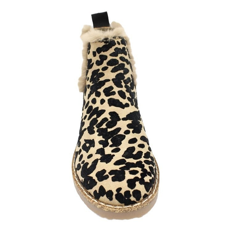 Botas de gamuza con estampado de leopardo cálidas de ocio para mujer