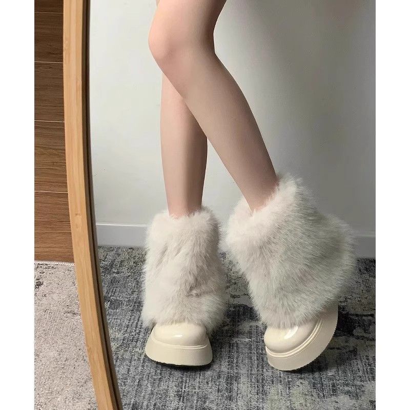 Botas de nieve Zapatos peludos térmicos con forro polar de invierno