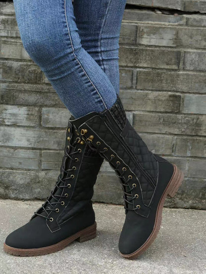 Botas de nieve de color liso Otoño e invierno Tacón plano a media pantorrilla para mujer