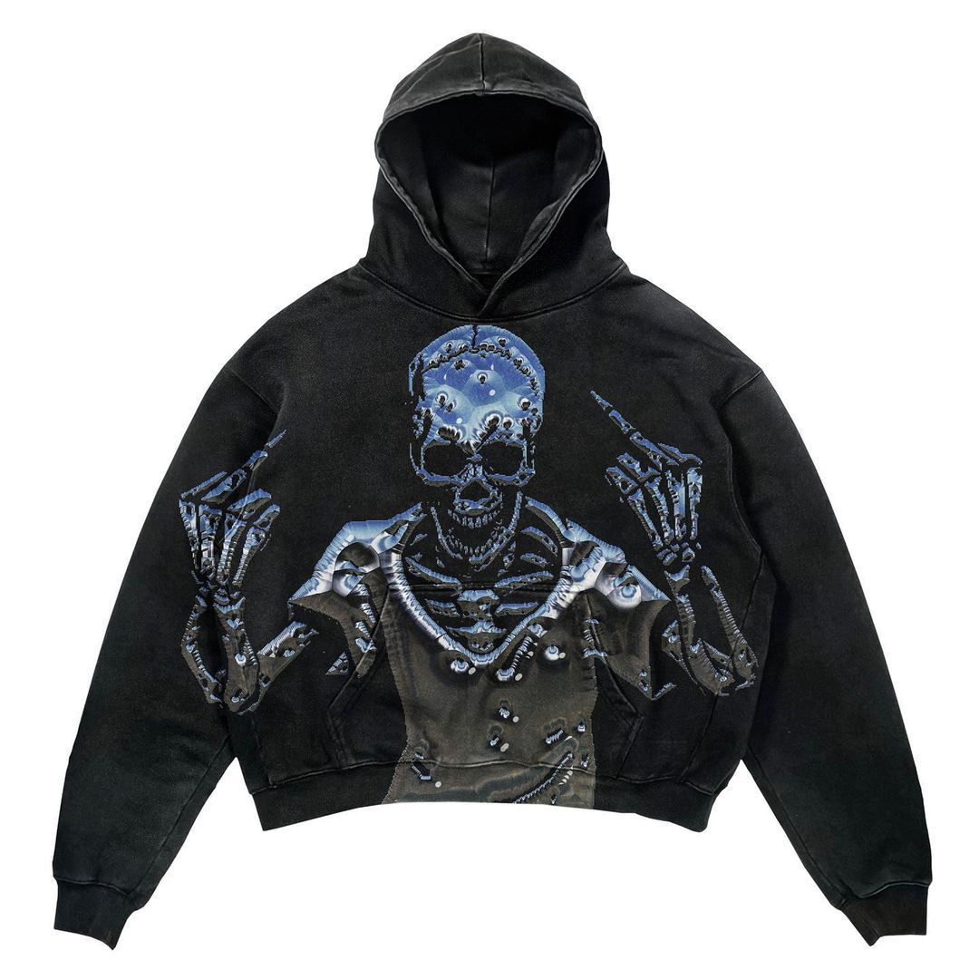 Men's And Women's Fashion Punk Design Fleece Printed Hoodie