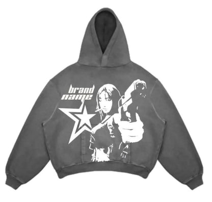 Men's And Women's Fashion Punk Design Fleece Printed Hoodie