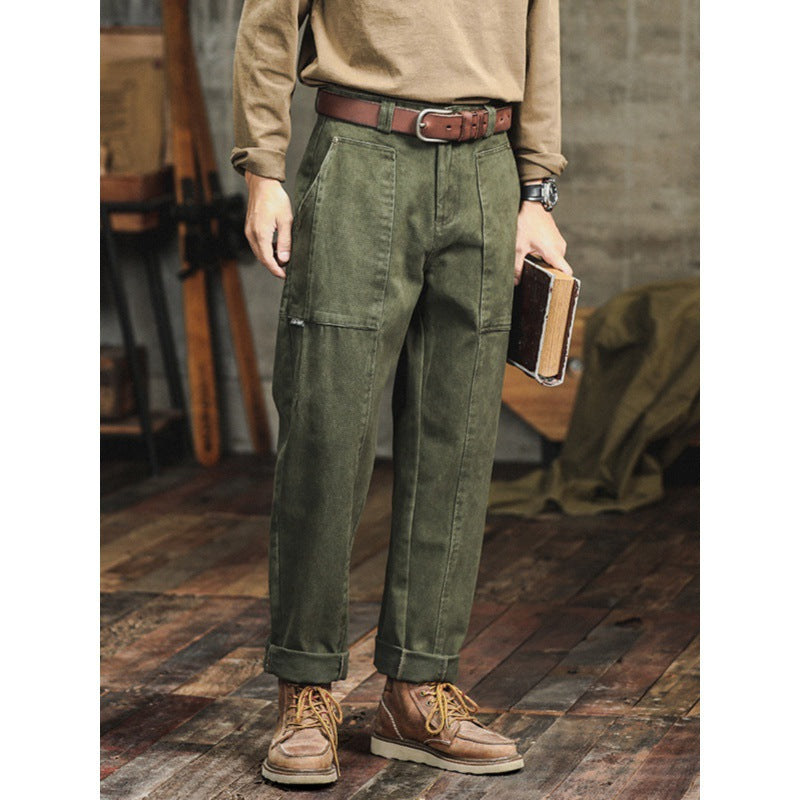 Pantalones casuales retro verde militar