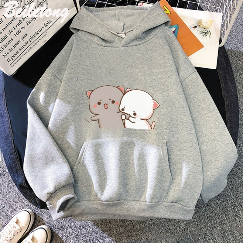 Sudadera con capucha informal con estampado de dibujos animados para mujer