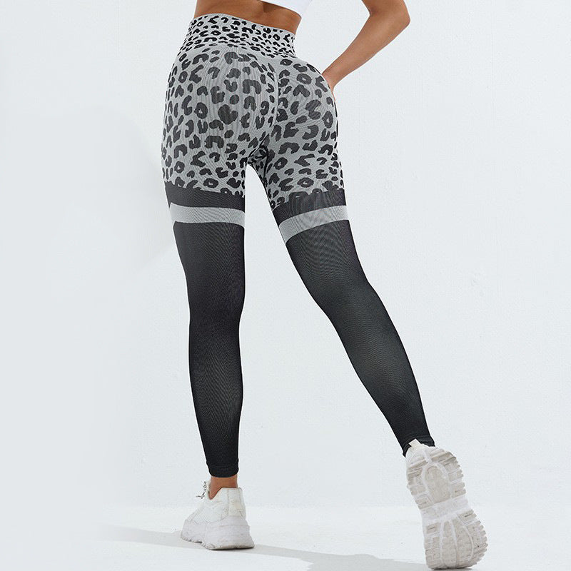 Pantalones deportivos con estampado de leopardo para mujer, cintura alta, levantamiento de glúteos, mallas sin costuras, elásticos, para correr, entrenamiento deportivo, pantalones de Yoga, trajes de gimnasio