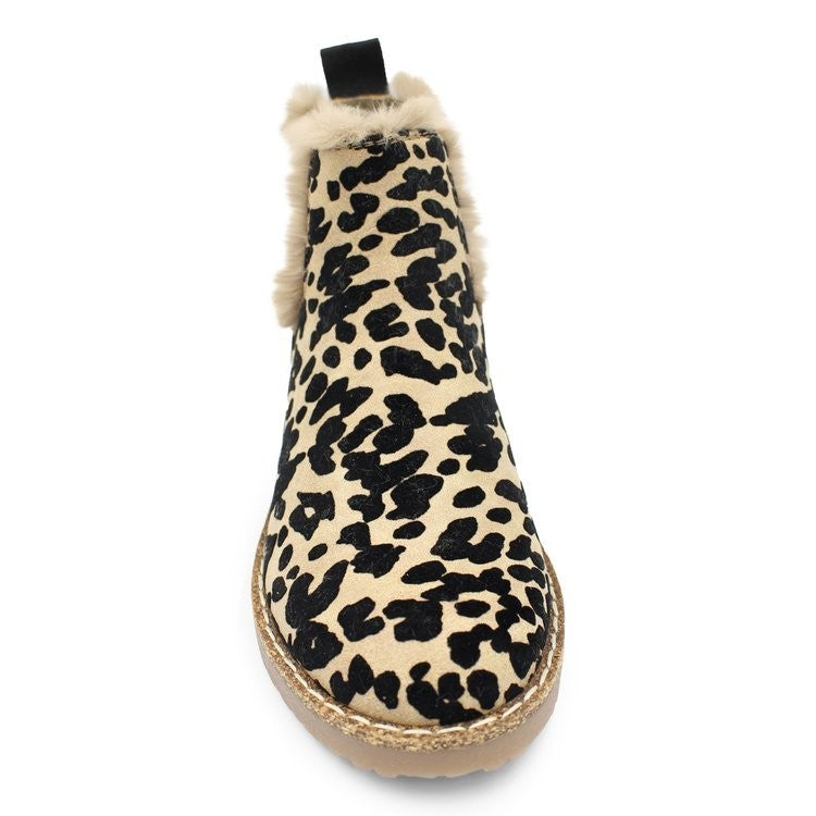 Botas de gamuza con estampado de leopardo cálidas de ocio para mujer