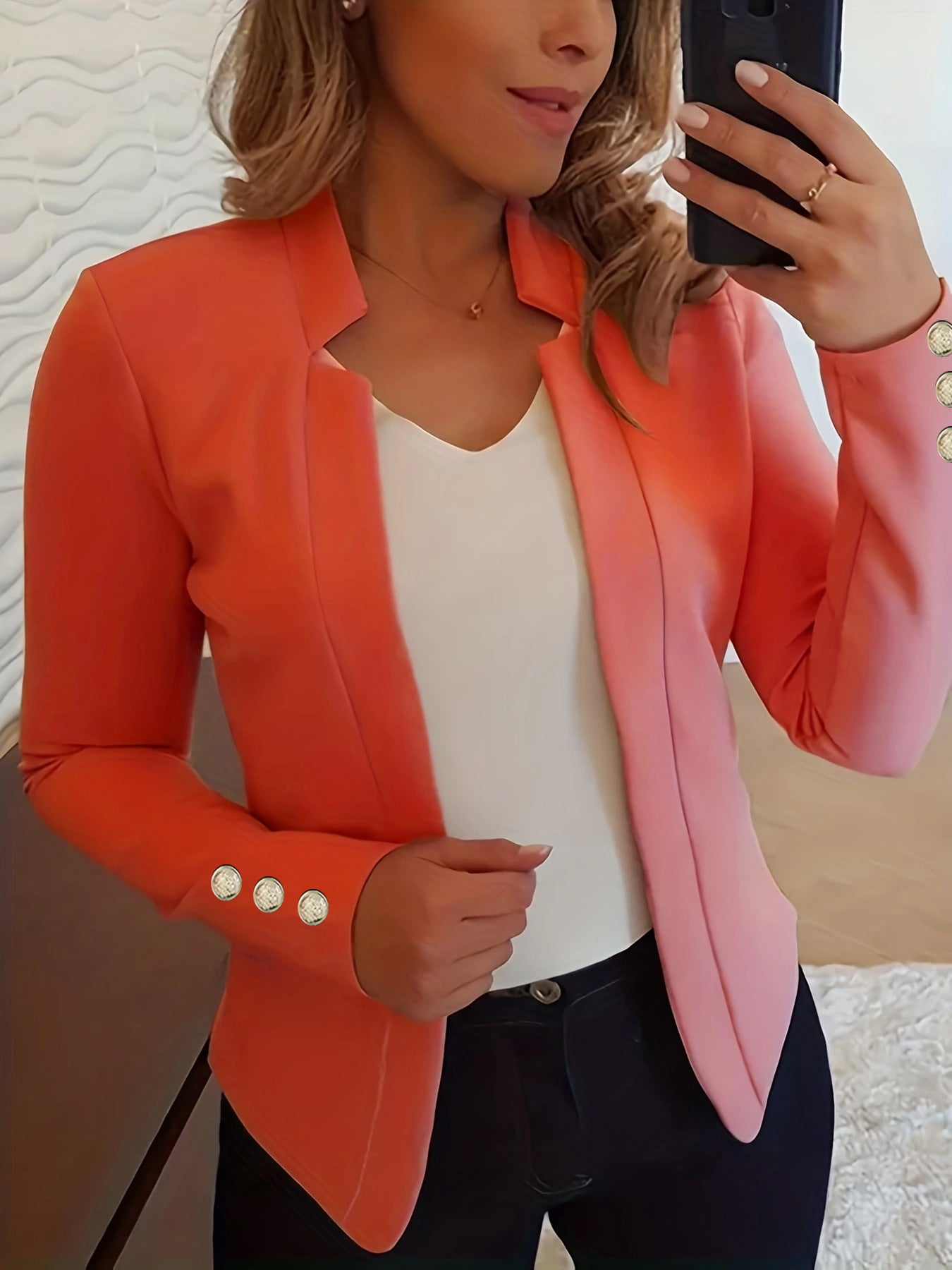 Traje de chaqueta de manga larga con puños de color sólido.