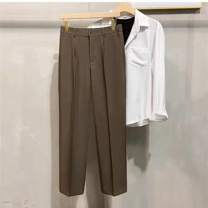 Pantalones de traje sencillos sin planchar, Color sólido, informales, ligeros, de lujo, cónicos