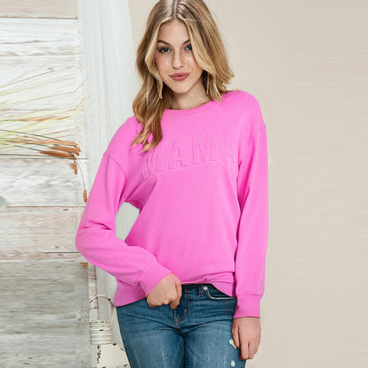 Solid Color Round-neck Pullover Loose Oversize Letter Printed Long Sleeve