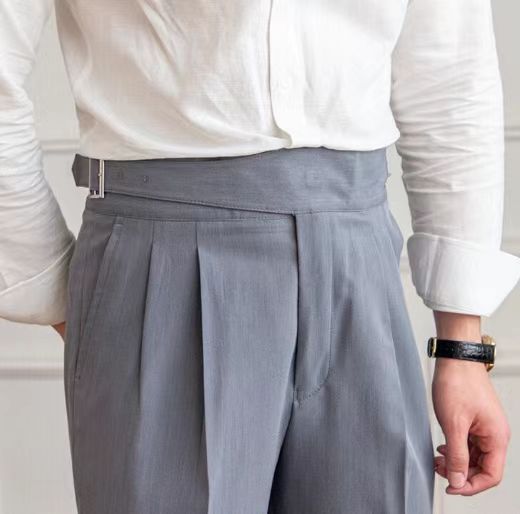 Pantalones de traje casuales ajustados con cinturón para hombre