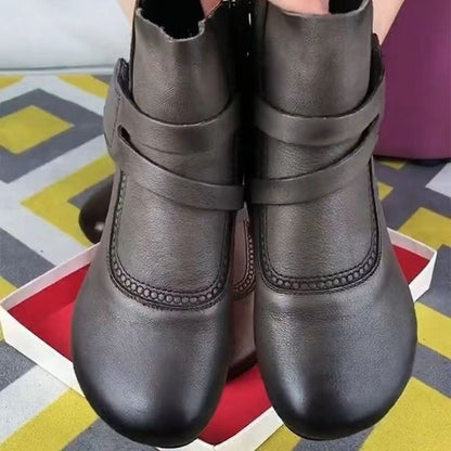 Botas Martin de Tacón Grueso de Estilo Británico para Mujeres de Mediana Edad y Personas Mayores.