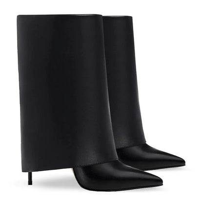 Botas de pantalones de pierna corta para mujer, tacones altos finos puntiagudos de moda