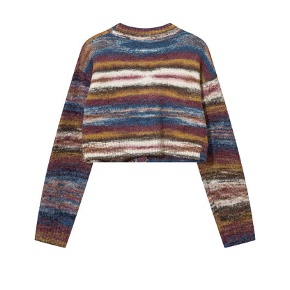 Striped Yarn-dyed V-neck Cardigan Sweater