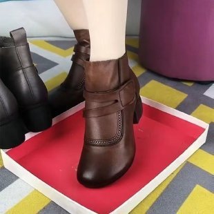 Botas Martin de Tacón Grueso de Estilo Británico para Mujeres de Mediana Edad y Personas Mayores.